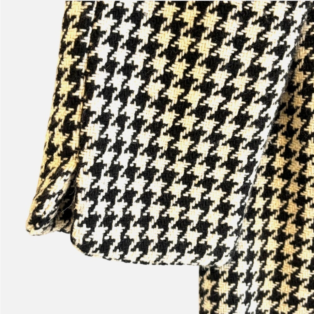 •Houndstooth Pea Coat Wool Blend Lg Pleated Peplum Retro Mod Vibe Dark Academia - Picture 3 of 6
